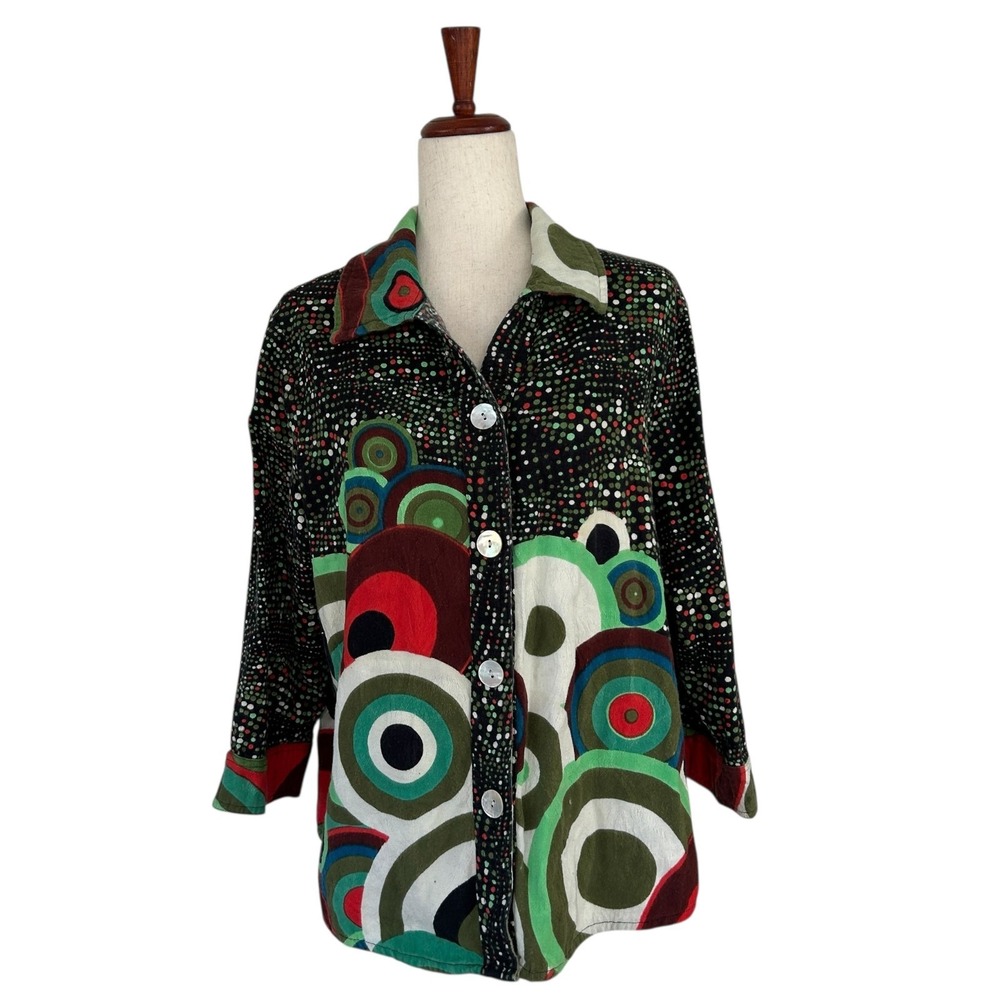 Parsley & Sage Top Size Large Art Piece Boho Woven Cotton Button Down‎ Blouse